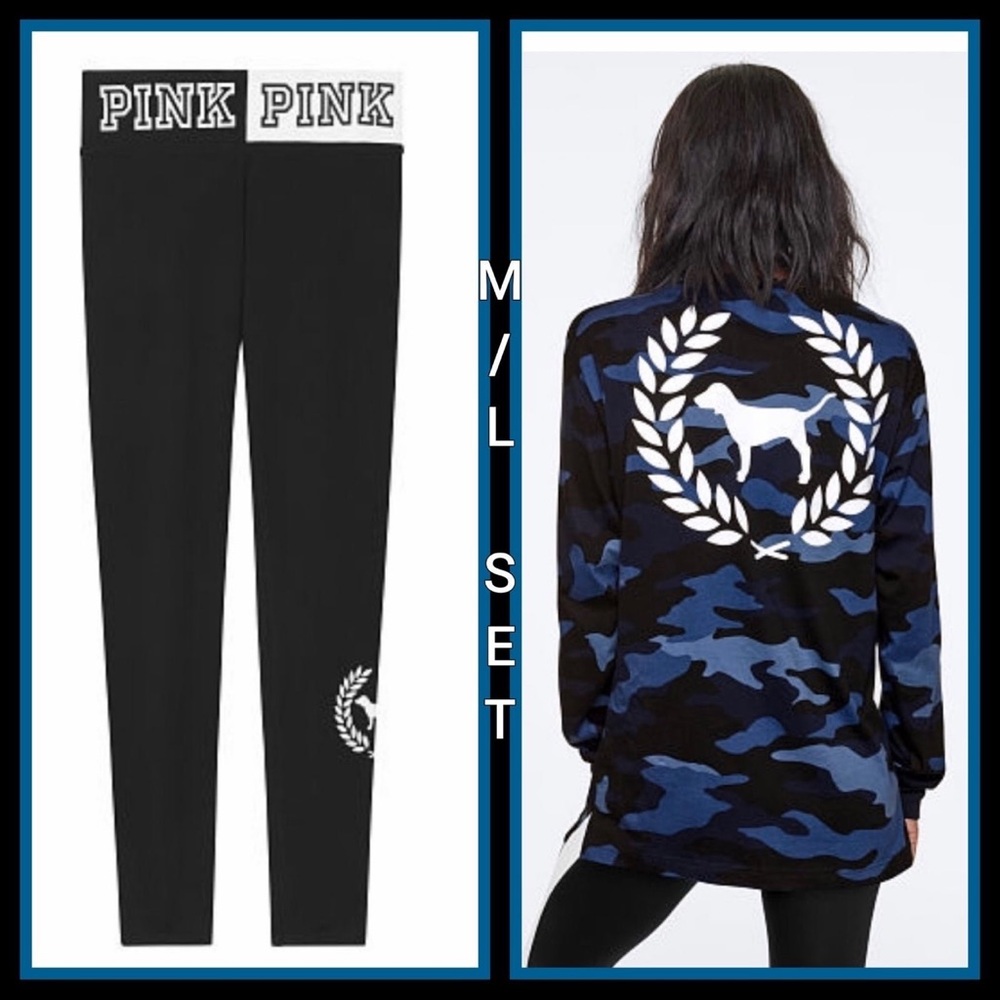 NWT VS PINK M/L BLUE CAMO SET